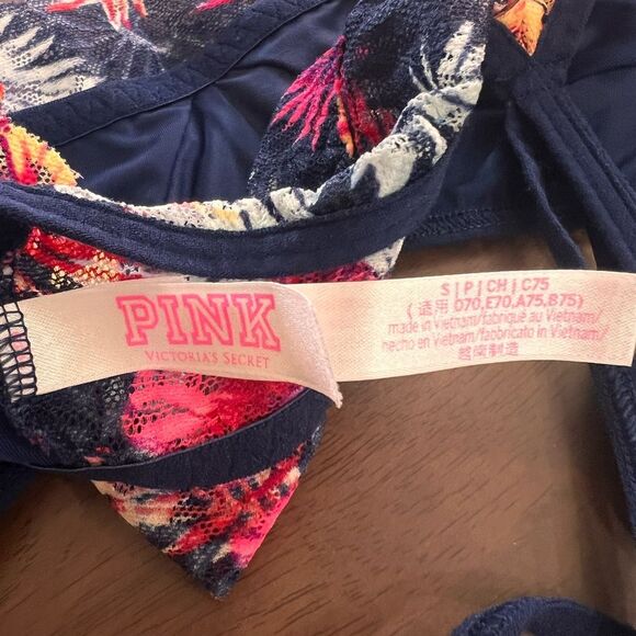 PINK Victoria’s Secret Tropical Floral Lace Racerback Bralette Blue Multi Size S - Picture 5 of 5